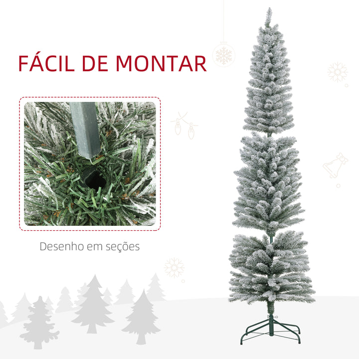 Árvore de Natal 210 cm Árvore de Natal Artificial Nevada com 180 Luzes LED 405 Ramos e Suporte de Metal Árvore de Natal para Sala de Estar Verde e Branco
