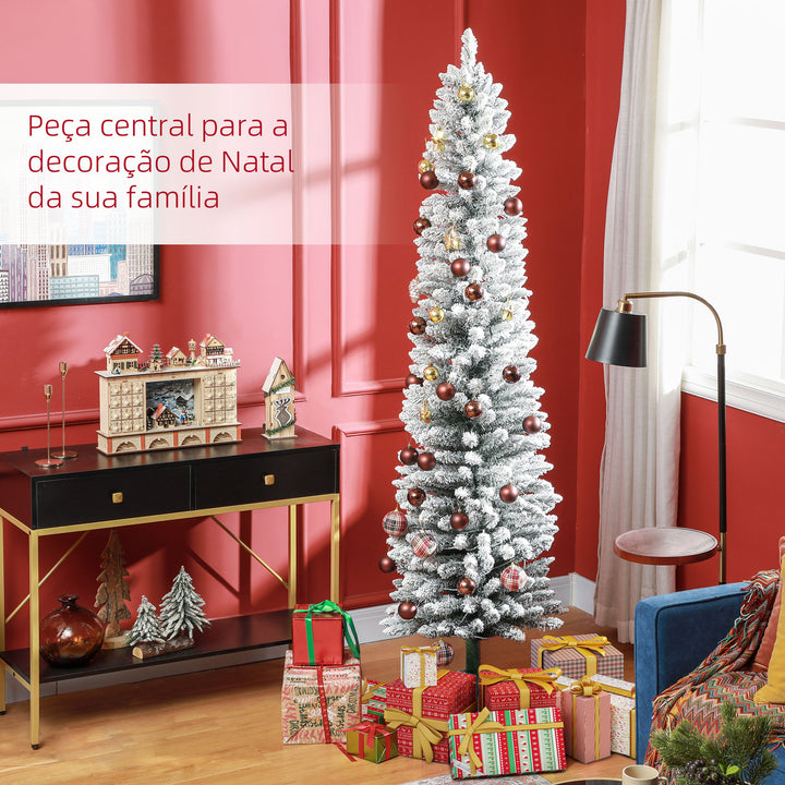 Árvore de Natal 210 cm Árvore de Natal Artificial Nevada com 180 Luzes LED 405 Ramos e Suporte de Metal Árvore de Natal para Sala de Estar Verde e Branco