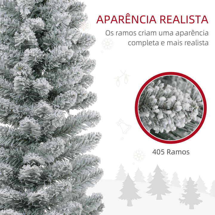 Árvore de Natal 210 cm Árvore de Natal Artificial Nevada com 180 Luzes LED 405 Ramos e Suporte de Metal Árvore de Natal para Sala de Estar Verde e Branco
