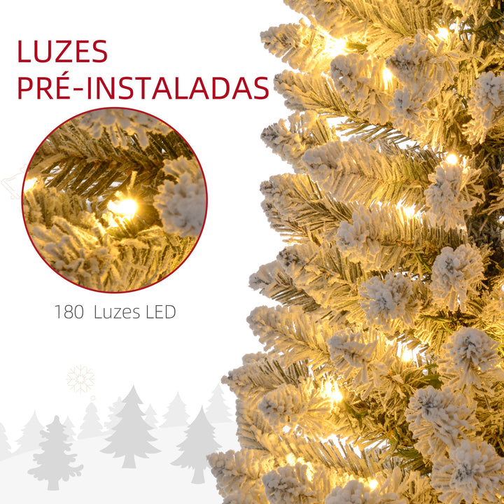 Árvore de Natal 210 cm Árvore de Natal Artificial Nevada com 180 Luzes LED 405 Ramos e Suporte de Metal Árvore de Natal para Sala de Estar Verde e Branco