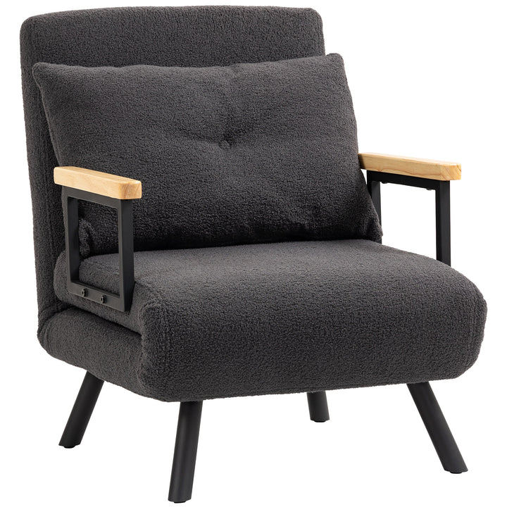 Poltrona Convertível em Cama Dobrável Poltrona 3 em 1 Convertível em Cama com Encosto Ajustável em 5 Níveis e Almofada Acolchoada para Escritório Sala de Estar Carga 120 kg 63x73x81 cm Cinza