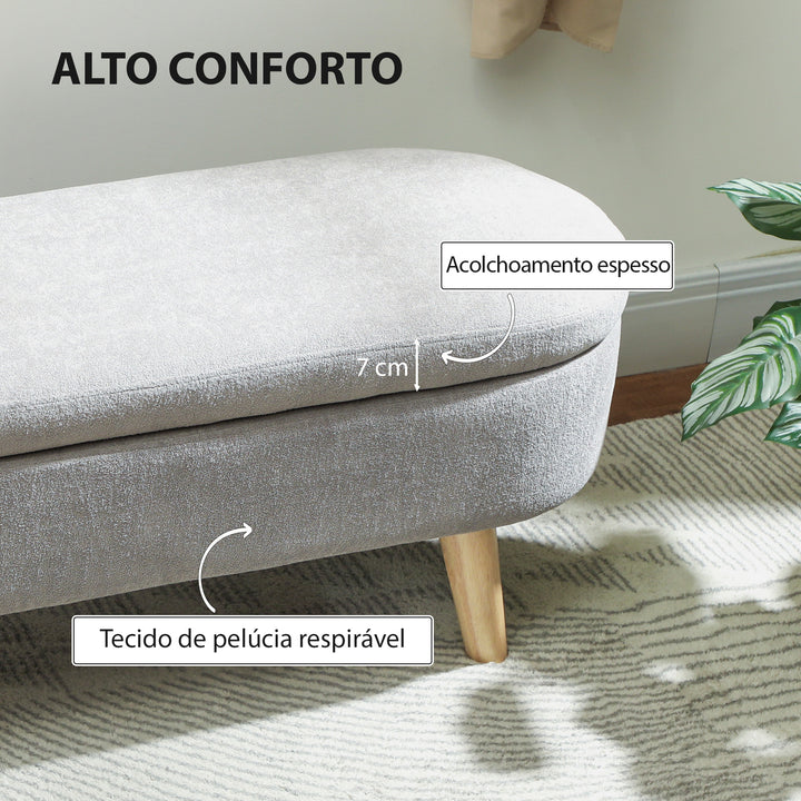 Banco para Pé de Cama Banco de Armazenamento com Pés de Madeira e Assento Acolchoado Carga 120 kg Puff de Armazenamento para Dormitório Entrada Corredor 110x40x43 cm Cinzento