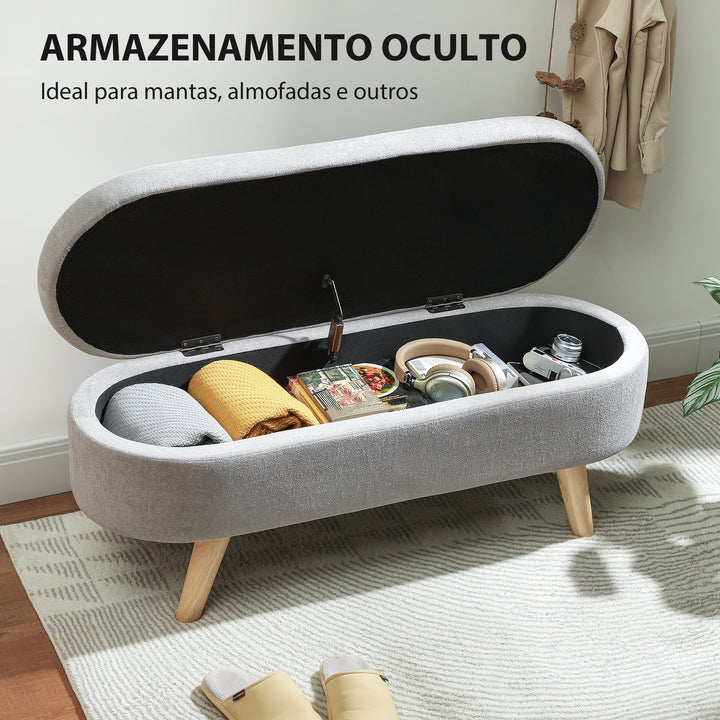 Banco para Pé de Cama Banco de Armazenamento com Pés de Madeira e Assento Acolchoado Carga 120 kg Puff de Armazenamento para Dormitório Entrada Corredor 110x40x43 cm Cinzento