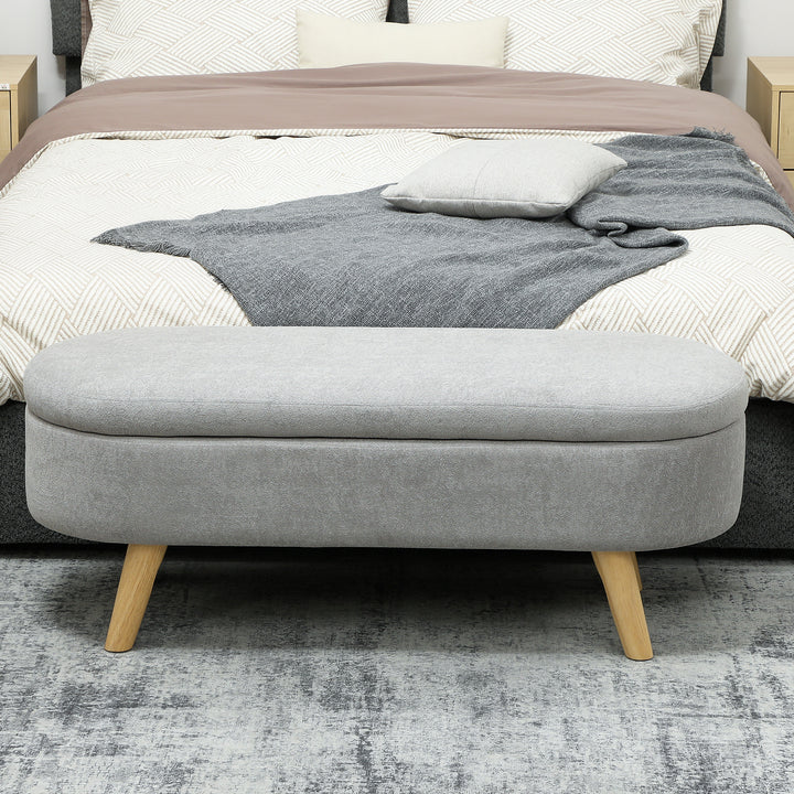 Banco para Pé de Cama Banco de Armazenamento com Pés de Madeira e Assento Acolchoado Carga 120 kg Puff de Armazenamento para Dormitório Entrada Corredor 110x40x43 cm Cinzento