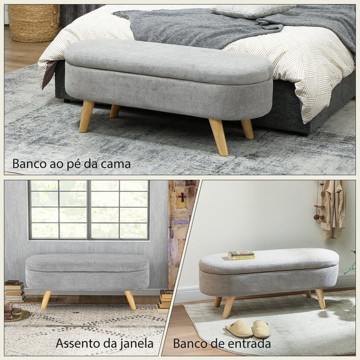 Banco para Pé de Cama Banco de Armazenamento com Pés de Madeira e Assento Acolchoado Carga 120 kg Puff de Armazenamento para Dormitório Entrada Corredor 110x40x43 cm Cinzento