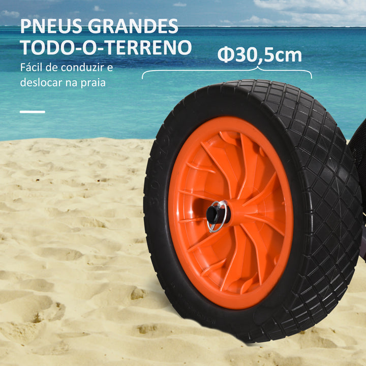 Carrinho de Praia Dobrável Carrinho de Transporte com Grandes Rodas de 30 cm Todo-o-Terreno com Bolso em Rede e Punho Telescópico de Alumínio para Jardim Campismo Compras Carga 150 kg Cinzento