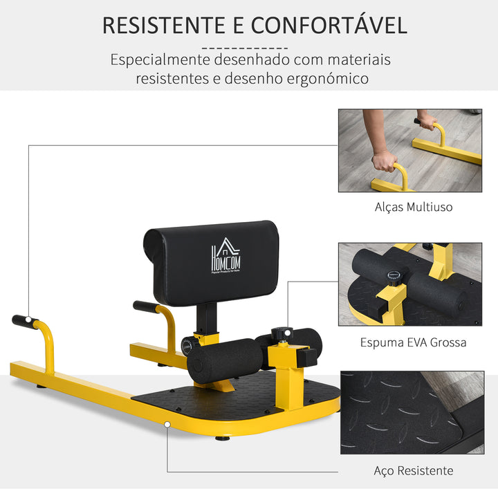 Sissy Squat 3 em 1 Máquina de Agachamento para Exercícios de Abdominais Flexões Agachamentos 50x97x56,5cm Preto e Amarelo
