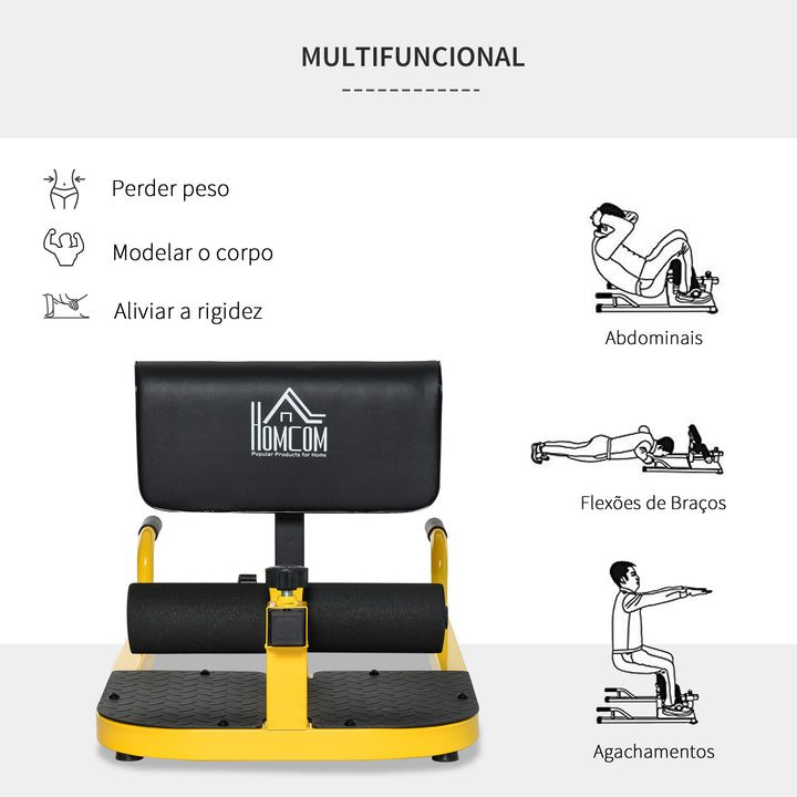 Sissy Squat 3 em 1 Máquina de Agachamento para Exercícios de Abdominais Flexões Agachamentos 50x97x56,5cm Preto e Amarelo