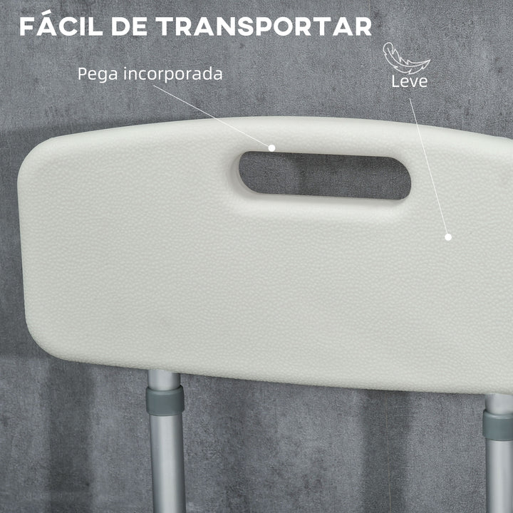 Cadeira de Duche para Idosos com Encosto Apoios de Braço Altura Ajustável Almofada Acolchoada Removível Carga 136 kg para Idosos e Pessoas com Deficiência 53,5x52x80-90 cm Branco
