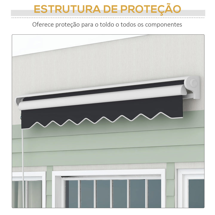 Toldo Retrátil Elétrico ou Manual 250x200 cm Toldo Portátil para Varanda com Controlo Remoto Manivela Manual e Estrutura de Alumínio para Janela Porta Terraço Pátio Cinzento Escuro