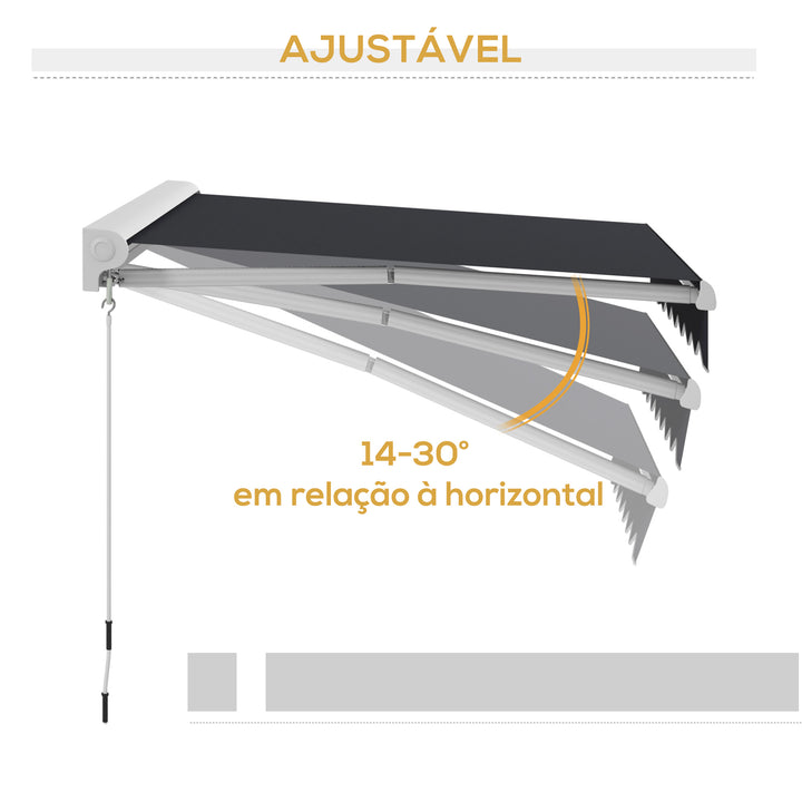 Toldo Retrátil Elétrico ou Manual 250x200 cm Toldo Portátil para Varanda com Controlo Remoto Manivela Manual e Estrutura de Alumínio para Janela Porta Terraço Pátio Cinzento Escuro