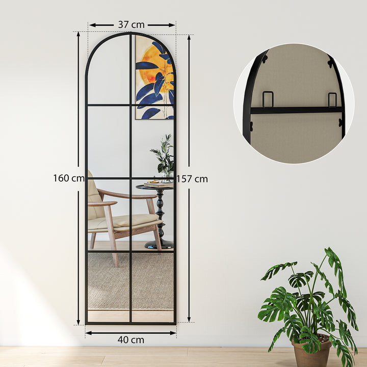 Espelho de Pé ou Apoiado na Parede Espelho com Forma de Janela Espelho de Corpo Inteiro com Forma Arco Moldura de Metal para Dormitório Entrada Sala 40x160 cm Preto