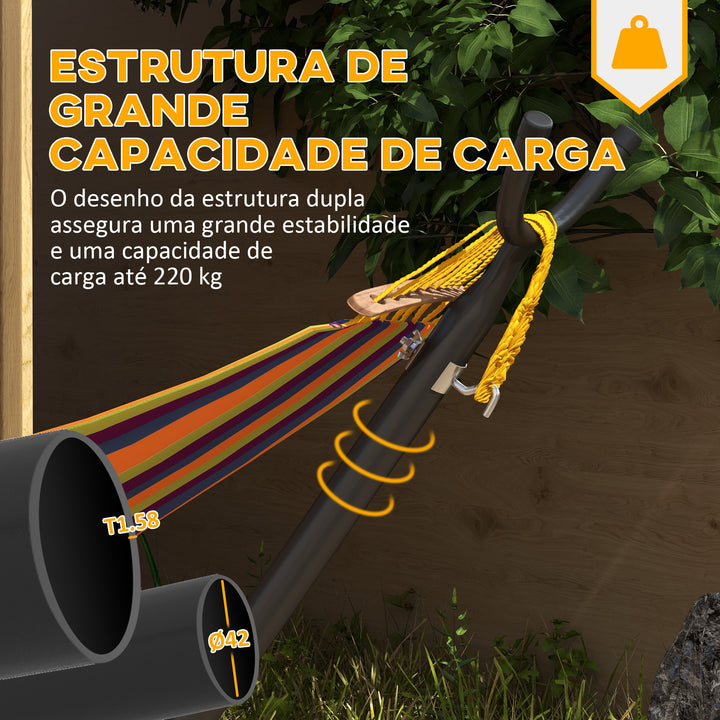 Suporte para Cama Rede de Aço Estrutura para Cama Rede Capacidade 220 kg com Rodas 2 Ganchos Ajustáveis em 6 Níveis e Bolsa de Transporte 290x120x115 cm Preto