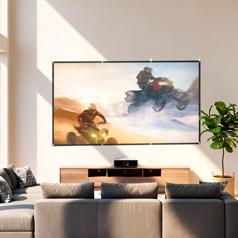 Tela de Projetor Manual 120 Polegadas, Ecrã de Projeção, Formato 16:9, HD 4K/8K, Tecido Lavável, para Interior e Exterior, Cinema em Casa, Escritório, Pátio, Branco