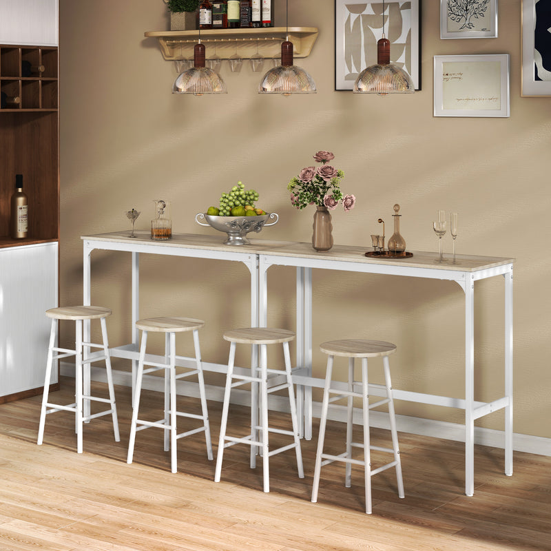 Conjunto de Mesa Alta de Bar com 2 Bancos Mesa Alta de Cozinha com Bancos Estrutura em Aço Mesa Alta Estilo Industrial para Sala de Jantar Natural e Branco