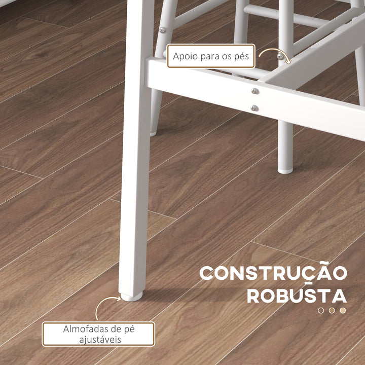 Conjunto de Mesa Alta de Bar com 2 Bancos Mesa Alta de Cozinha com Bancos Estrutura em Aço Mesa Alta Estilo Industrial para Sala de Jantar Natural e Branco
