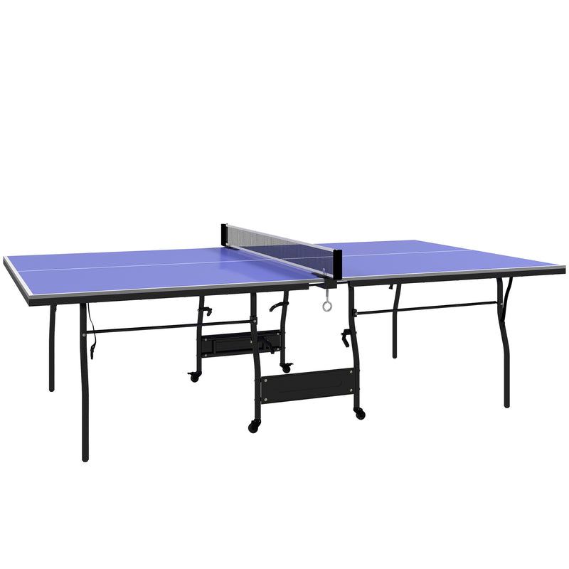 Mesa de Ping Pong Dobrável Mesa de Ping Pong Profissional de Tamanho Padrão com Rodas Inclui 2 Raquetes e 3 Bolas para Interior e Exterior 274x152,5x76 cm Azul