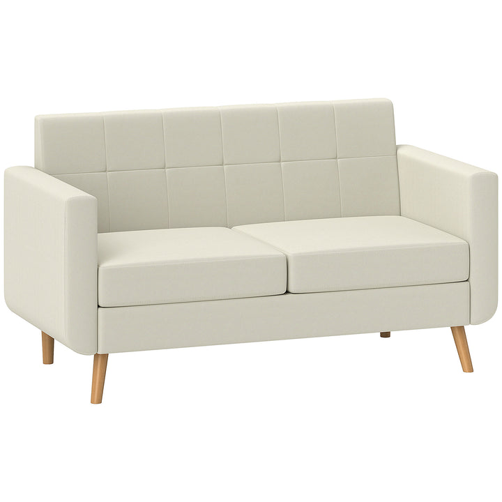 Sofá de 2 Lugares Sofá Estofado em Linho Sintético Sofá Sala de Estar com Apoio para os Braços e Pés de Madeira Sofá Pequeno Carga 250 kg 138,5x70x75 cm Creme