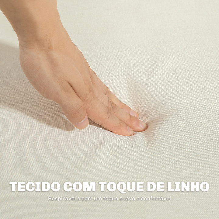 Sofá de 2 Lugares Sofá Estofado em Linho Sintético Sofá Sala de Estar com Apoio para os Braços e Pés de Madeira Sofá Pequeno Carga 250 kg 138,5x70x75 cm Creme