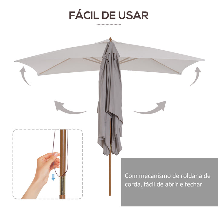 Chapéu de Sol de Jardim com Sistema de Polia Teto Ventilado e Mastro de Madeira para Terraço Pátio Exterior 2,95x2x2,55m Cinzento