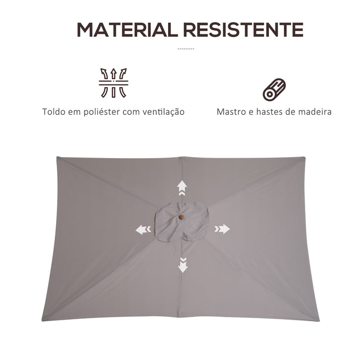 Chapéu de Sol de Jardim com Sistema de Polia Teto Ventilado e Mastro de Madeira para Terraço Pátio Exterior 2,95x2x2,55m Cinzento