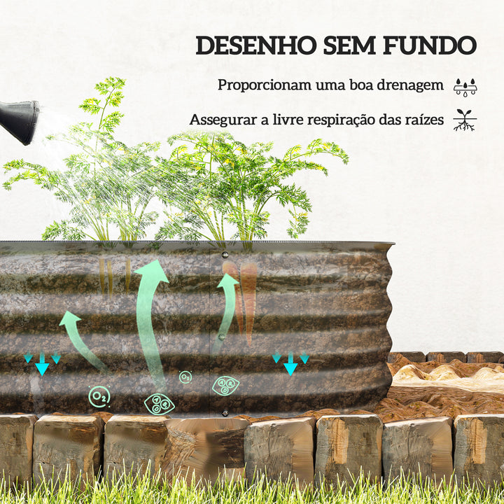 Caixa de Plantio de Exterior Grande em Aço Galvanizado para Cultivo de Plantas Floreira Exterior com Bordas de Segurança Montagem Fácil Resistente às Intempéries 150x62x30 cm Cinzento