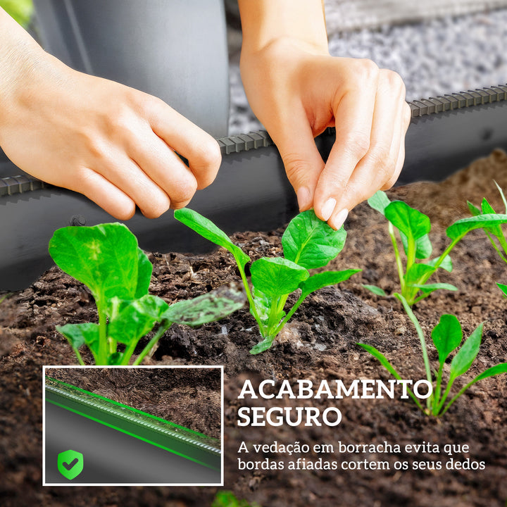 Caixa de Plantio de Exterior Grande em Aço Galvanizado para Cultivo de Plantas Floreira Exterior com Bordas de Segurança Montagem Fácil Resistente às Intempéries 150x62x30 cm Cinzento