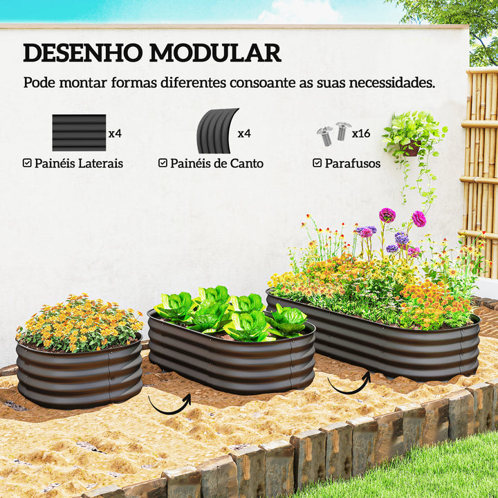 Caixa de Plantio de Exterior Grande em Aço Galvanizado para Cultivo de Plantas Floreira Exterior com Bordas de Segurança Montagem Fácil Resistente às Intempéries 150x62x30 cm Cinzento