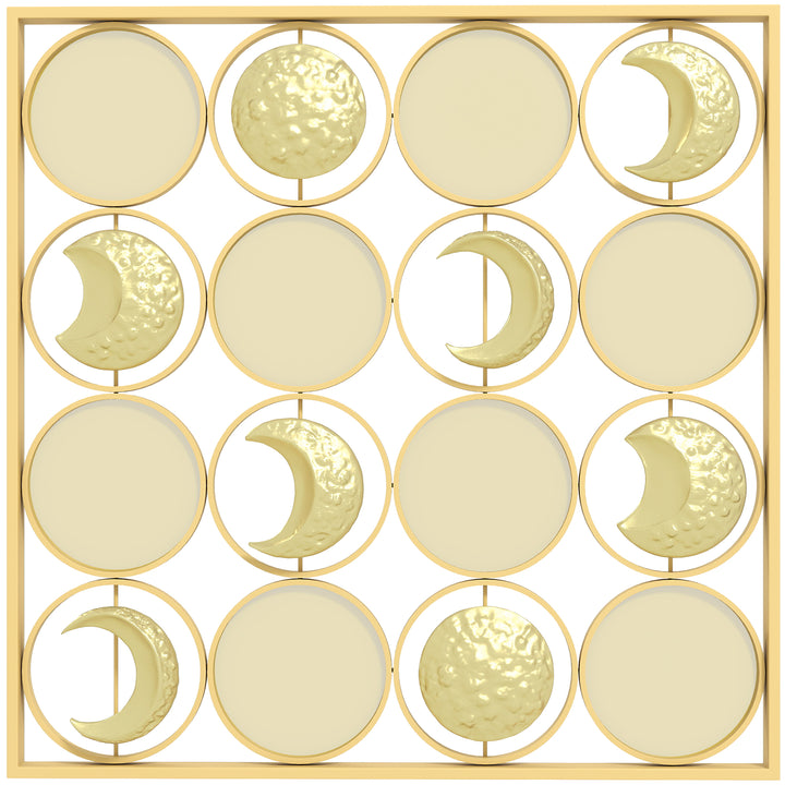 Decoração de Parede Metálica de Fases Lunares Adornos Metálicos Multidirecionais com 16 Discos para Sala Quarto Corredor 67,9x67,9 Dourado
