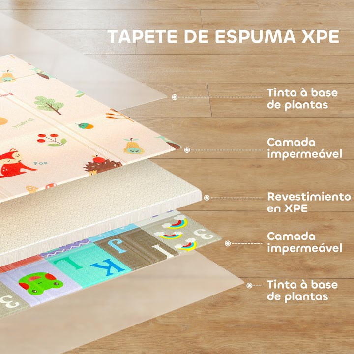 Tapete de Brincar para Bebés Tapete de Bebés Acolchoado e Dobrável 176,5x148x1 cm Reversível Impermeável com Bolsa de Transporte Multicor
