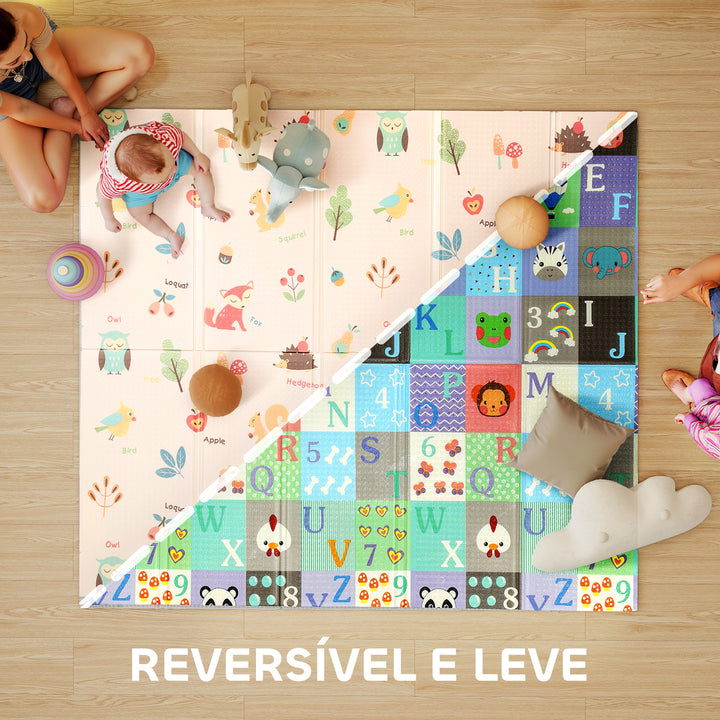 Tapete de Brincar para Bebés Tapete de Bebés Acolchoado e Dobrável 176,5x148x1 cm Reversível Impermeável com Bolsa de Transporte Multicor