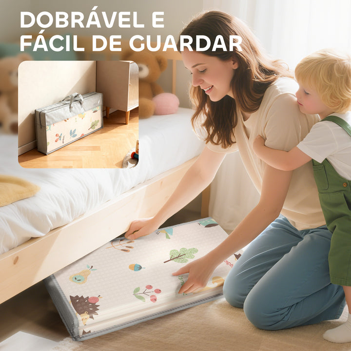 Tapete de Brincar para Bebés Tapete de Bebés Acolchoado e Dobrável 176,5x148x1 cm Reversível Impermeável com Bolsa de Transporte Multicor
