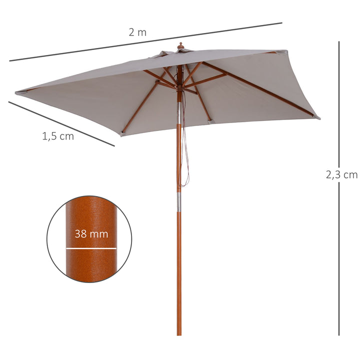 Guarda-sol para jardim Pára-sol Madeira de bambu para pátio Praia Ângulo de inclinação 200x150x230 cm Cinzento