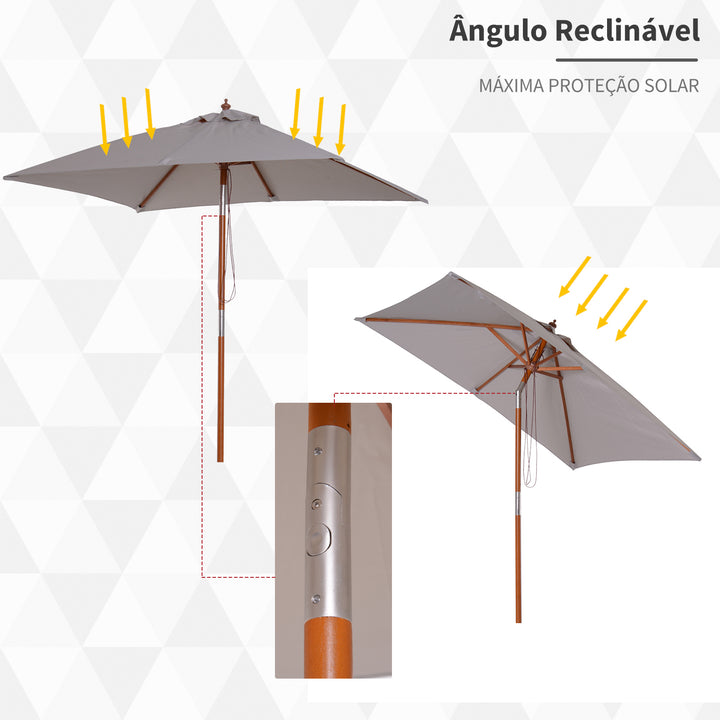 Guarda-sol para jardim Pára-sol Madeira de bambu para pátio Praia Ângulo de inclinação 200x150x230 cm Cinzento