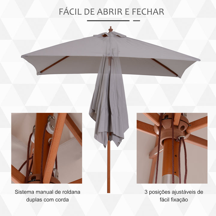 Guarda-sol para jardim Pára-sol Madeira de bambu para pátio Praia Ângulo de inclinação 200x150x230 cm Cinzento