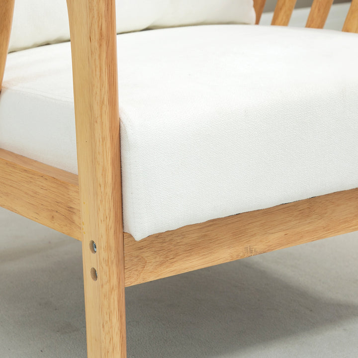 Poltrona de Sala de Estar Poltrona de Estilo Nórdico Estofado em Veludo com Almofada e Pés de Madeira de Borracha para Escritório Dormitório 68x75x78 cm Creme e Madeira