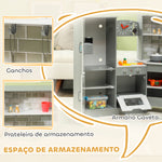 Cozinha de Madeira para Crianças acima de 3 Anos Cozinha de Brincar Infantil com Sons Fogão Forno Lavatório Micro-Ondas Máquina de Gelo e Acessórios 110x80x91 cm Cinza