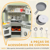 Cozinha de Madeira para Crianças acima de 3 Anos Cozinha de Brincar Infantil com Sons Fogão Forno Lavatório Micro-Ondas Máquina de Gelo e Acessórios 110x80x91 cm Cinza