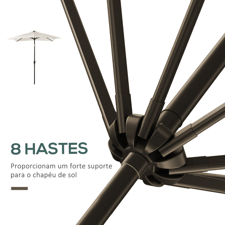 Chapéu de Sol com Luzes LED 268x205x248 cm Chapéu de Sol de Jardim Inclinável até 45° Anti-UV e Abertura a Manivela para Pátio Varanda Creme