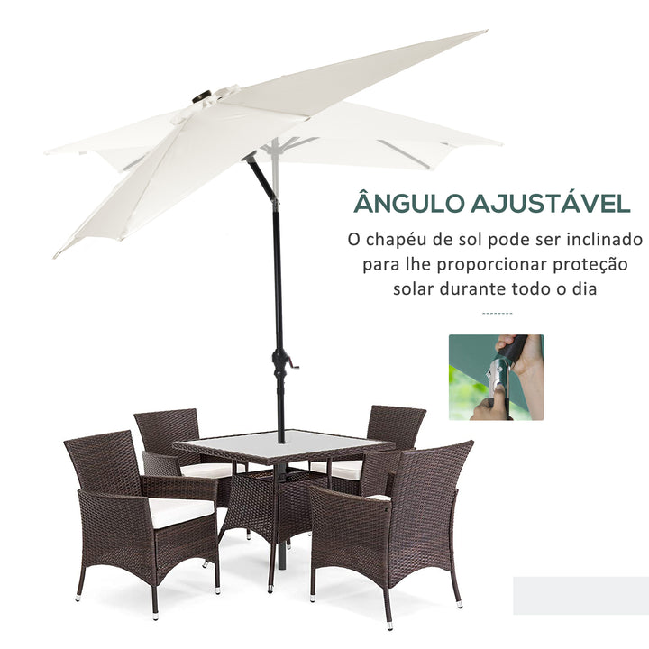 Chapéu de Sol com Luzes LED 268x205x248 cm Chapéu de Sol de Jardim Inclinável até 45° Anti-UV e Abertura a Manivela para Pátio Varanda Creme