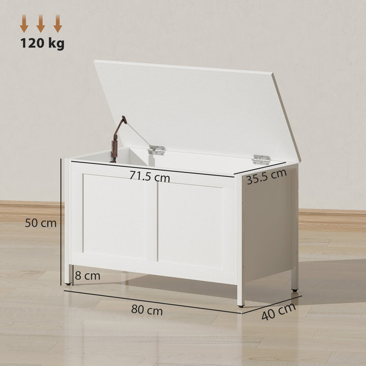 Baú de Armazenamento para Dormitório 95L Baú de Arrumação com Tampa Banco de Armazenamento Versátil com Dobradiça de Segurança para Corredor Sala de Estar 80x40x50 cm Branco