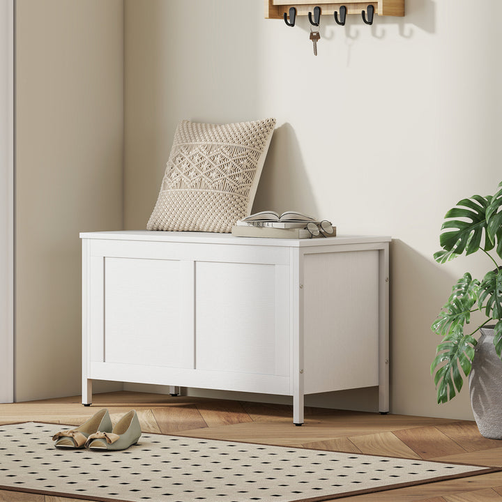 Baú de Armazenamento para Dormitório 95L Baú de Arrumação com Tampa Banco de Armazenamento Versátil com Dobradiça de Segurança para Corredor Sala de Estar 80x40x50 cm Branco