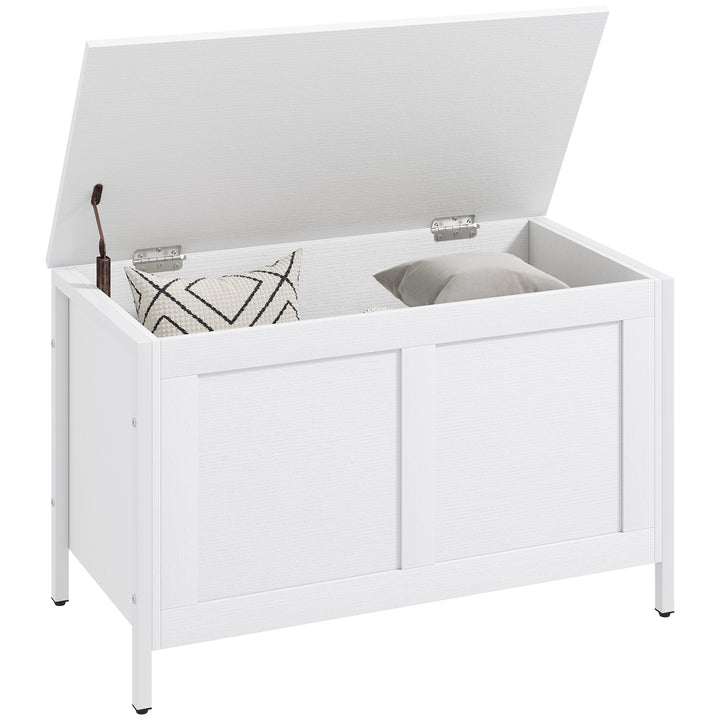 Baú de Armazenamento para Dormitório 95L Baú de Arrumação com Tampa Banco de Armazenamento Versátil com Dobradiça de Segurança para Corredor Sala de Estar 80x40x50 cm Branco