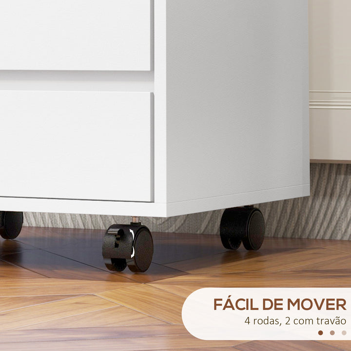 Bloco de Gavetas de Escritório com 4 Gavetas Bloco de Gavetas para Secretária com Rodas Arquivador Móvel para Estudo 46x40x65 cm Branco