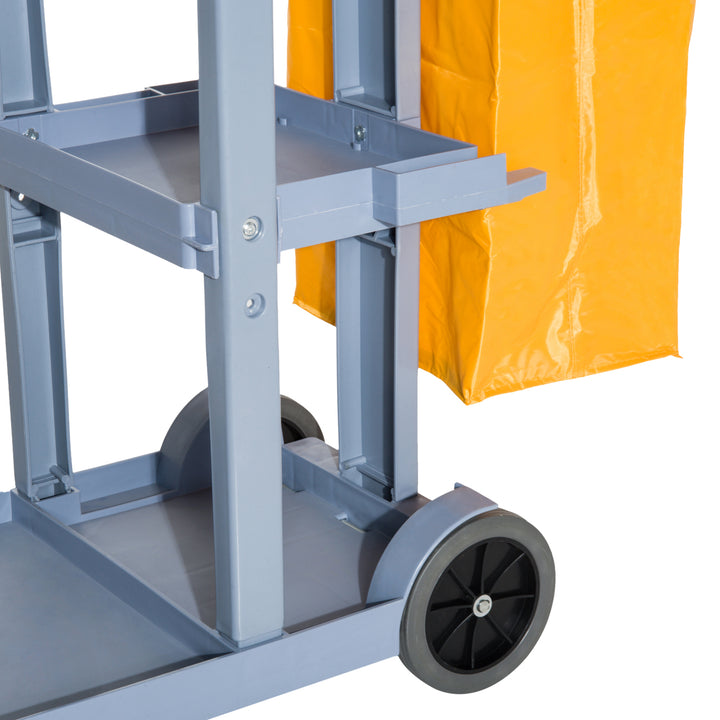 Carrinho de Limpeza com Saco 100L Profissional e Multifuncional para Colectividades Hostal do Hotel com 3 Bandejas e 1 Plataforma 113x50.5x96.5cm