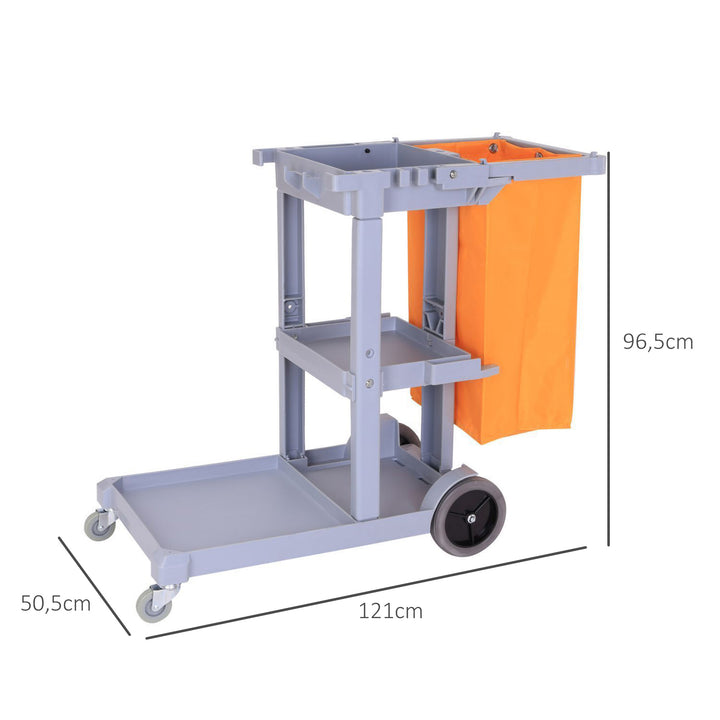 Carrinho de Limpeza com Saco 100L Profissional e Multifuncional para Colectividades Hostal do Hotel com 3 Bandejas e 1 Plataforma 113x50.5x96.5cm