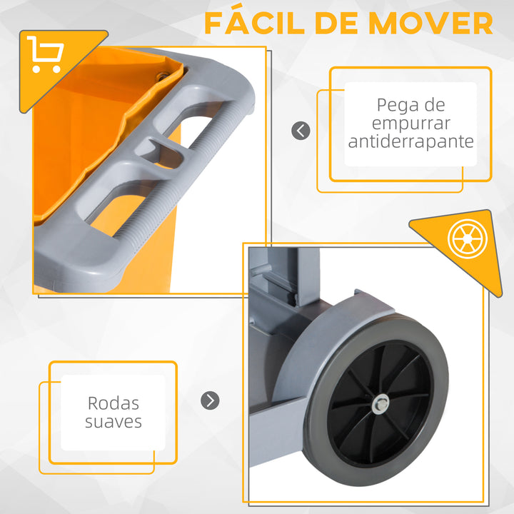Carrinho de Limpeza com Saco 100L Profissional e Multifuncional para Colectividades Hostal do Hotel com 3 Bandejas e 1 Plataforma 113x50.5x96.5cm