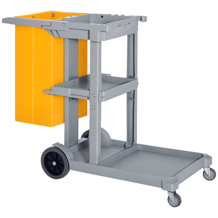 Carrinho de Limpeza com Saco 100L Profissional e Multifuncional para Colectividades Hostal do Hotel com 3 Bandejas e 1 Plataforma 113x50.5x96.5cm