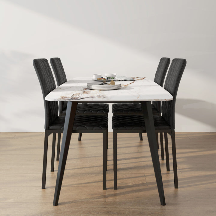 Conjunto de 4 Cadeiras de Sala de Jantar Estofadas com Pés de Metal Cadeiras Modernas para Cozinha Carga Máxima 120 kg 41x50x91 cm Preto