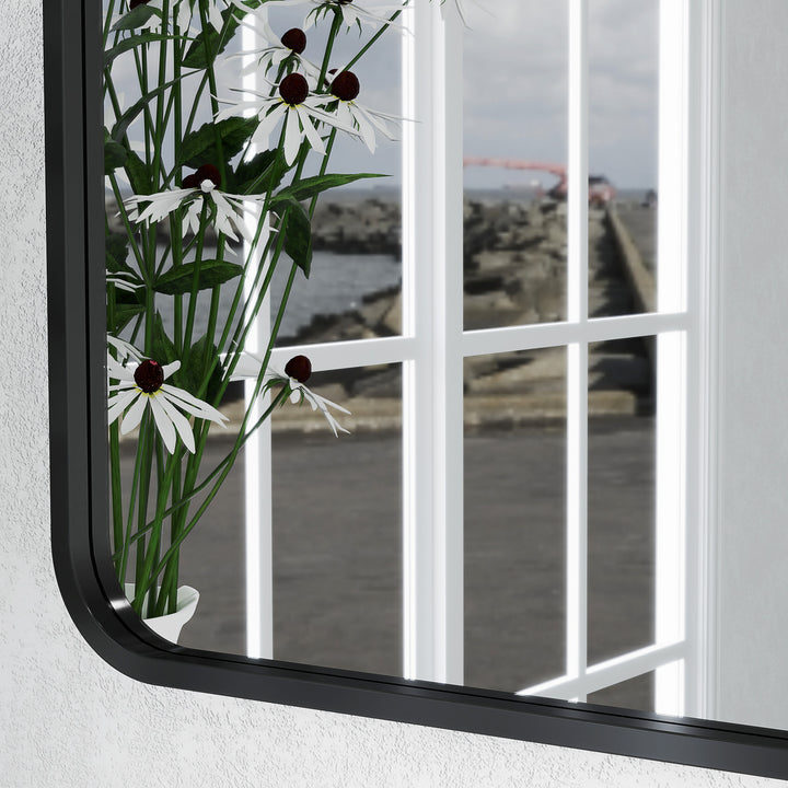 Espelho Casa de Banho 50x70 cm Espelho Retangular Espelho de Parede com Estrutura de Metal Vertical e Horizontal para Entrada Sala de Estar Preto